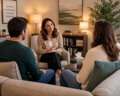 A couple speaking together during a therapy session